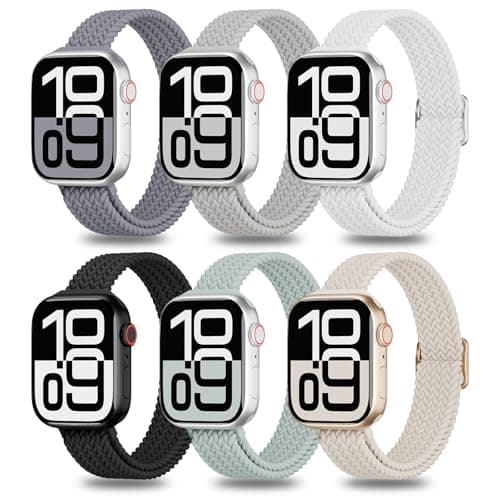 6 Pack Thin Stretchy Braided Compatible with Apple Watch Band 38mm 40mm 41mm 42mm 44mm 45mm 46mm 49mm Women Men, Solo Loop Nylon Slim Strap for iWatch Bands Series 10 9 8 7 SE 6 5 4 3 2 1 Ultra - Image 1
