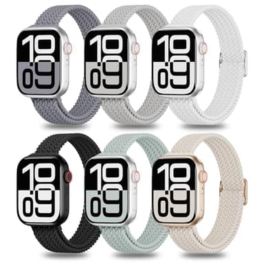 6 Pack Thin Stretchy Braided Compatible with Apple Watch Band 38mm 40mm 41mm 42mm 44mm 45mm 46mm 49mm Women Men, Solo Loop Nylon Slim Strap for iWatch Bands Series 10 9 8 7 SE 6 5 4 3 2 1 Ultra - Image 1