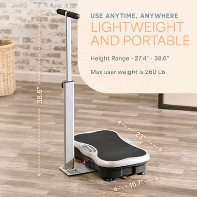 Lifepro TrimLite Vibration Plate Exercise Machine with Handlebars – Whole Body Vibration Platform for Lymphatic Drainage & Weight Loss – 99 Speed Levels, Bluetooth Speaker, Resistance Bands & Remote - Image 7