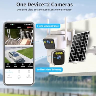 Luovisee Cameras for Home Security with Dual Lens,2.4G/5G WiFi Outdoor Camera Wireless Solar Powered,PIR Alarm,Color Night Vision,2-Way Audio,Cloud/SD Storage,No Month Fee(2 Pack) - Image 2
