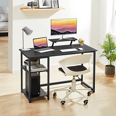 GreenForest Computer Desk 39 Inch with Monitor Stand, Office Desk with Adjustable Storage Shelves, Small Gaming Desk for Home Work Writing Study, Black - Image 7