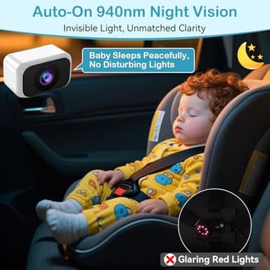 pemacom Baby Car Camera for 2-Kids: 7 Inch IPS Display with Dual Carseat Cameras, Split Screen, Night Vision, HD 1080P - USB Powered Easy Install Rear Facing Backseat Camera for Twins - Image 3