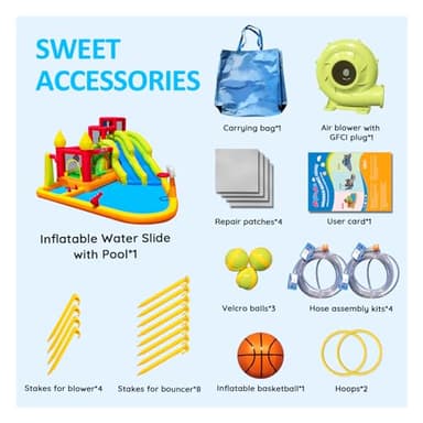 MIRUNAIR Inflatable Bounce House with Slides, Inflatable Water Slide for Kids Backyard, Bounce Water Prak with Air Blower, Splash Pool, Water Cannon, Climbing Wall, Outdoor Backyard Water Park - Image 8