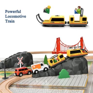 Giant bean 72PCS Fire Station Wooden Train Track Electric Train Set, Gift Packed Toy Railway Kits for Kids, Toddler Boys and Girls 3,4,5 Years Old and Up, Christmas Birthday Gift Toy for Kids - Image 4
