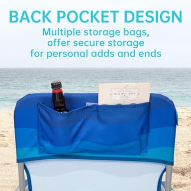 #WEJOY Folding Beach Chair for Adults, Lightweight Beach Chair with Shoulder Straps, High Back Camping Chairs with Hard Armrest, Supports 300lbs for Outdoor Lawn Concert (Dark Blue White) - Image 5