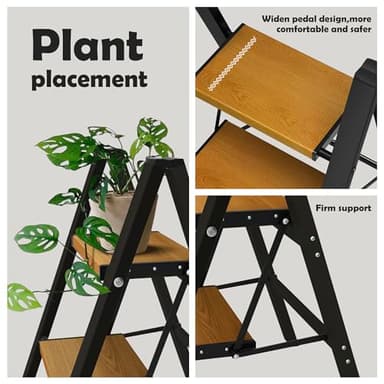 Taranta 2 Step Ladder,Aluminum Lightweight Folding 2 Step Stool with Anti-Slip Wide Pedal, 330lbs Capacity Step Ladder for Household,Kitchen,Office - BlackWoodgrain - Image 4