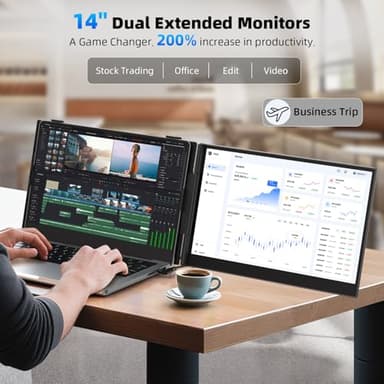14" Dual Laptop Screen Extender with 1.3lbs - Ultra Thin Portable Monitor for Laptop Plug & Play, FHD 1080P Laptops Extended Monitor for 13"-17" Laptops, USB-C/HDMI Travel Display for Mac/Win - Image 2