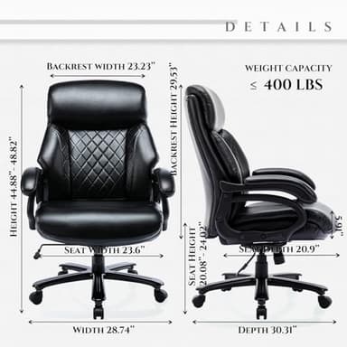 COLAMY Big and Tall Office Chair 400lbs-Heavy Duty Executive Desk Chair with Extra Wide Seat, High Back Ergonomic Leather Computer Chair with Tilt Rock, Padded Armrests, Diamond Black - Image 3