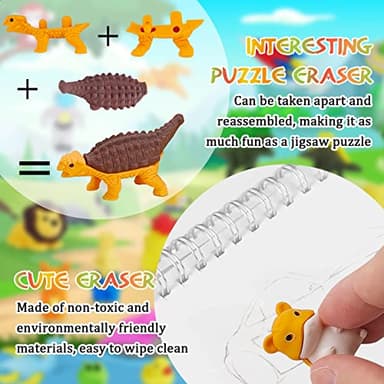 URSKYTOUS 120Pcs Animal Erasers Bulk Cute Food Erasers Desk Pets Kids Puzzle Eraser Take Apart Cool 3D Eraser Mini Fun Party Favors for School Supplies Classroom Rewards Easter Egg Fillers Gifts - Image 5