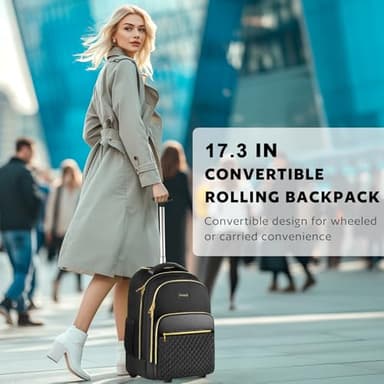 Arcoyard Rolling Backpack for Women, 17 inch Travel Laptop Wheeled Backpack with USB Charging Port for Adults, Large Water Resistant Carryon Luggage Roller Bag Flight Approved for Work College, Black - Image 2