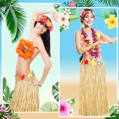 Luau Party Decorations, 2PCS Gold Hawaiian Themed Table Skirt Party Decorations, Flower 108 X 29.5" Grass Skirts Luau Party Favors, Luau Table Skirt for Summer Tropical Hula Parties Decor Accessories - Image 6