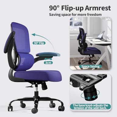 Office Chair - Ergonomic Desk Chair with Adjustable Lumbar Support, Mesh Computer Chair, Executive Chair for Home Office Comfortable Lumbar Support (Violet) - Image 5