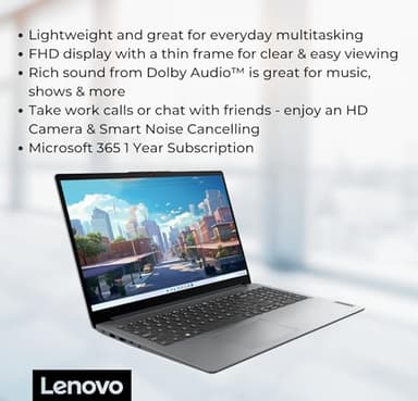 Lenovo IdeaPad 1 Student Laptop, 15.6" FHD Display, Intel Dual Core Processor, 12GB RAM, 512GB SSD + 128GB eMMC, 1 Year Office 365, Wi-Fi 6, Webcam, Bluetooth, SD Card Reader, Windows 11 Home, Grey - Image 3