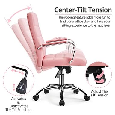 Yaheetech Mid-Back Office Chair with Arms Swivel PU Leather Height Adjustable Office Executive Chair, Pink - Image 6