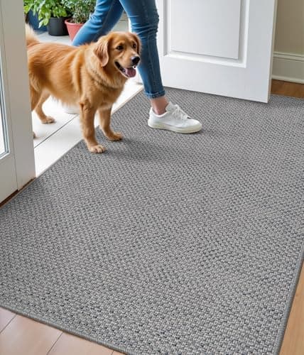 DEXI Door Mat Inside Entrance 32x48, Ultra Non Slip Rubber Backed Dirt Trapper, Low Profile Thin Welcome Doormat, Absorbent Easy Clean Entry Mats for Entryway, Patio, Grey - Image 1