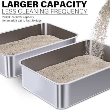 Holintan Stainless Steel Litter Box 2 Pack, 23.6" X 15.7" X 6" Steel Litter Box XL No Smell, Extra Large Metal Litterbox for Big Cat, Multiple Cats, Non Stick, Easy Cleaning - Image 5