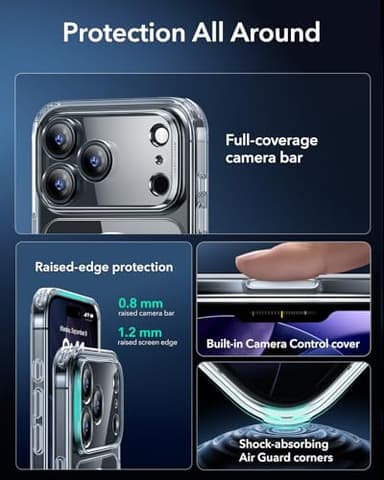 ESR for iPhone 17 Pro Max Case, Camera Control, Compatible with MagSafe, Shockproof Military-Grade Protection, Magnetic Phone Case for iPhone 17 Pro Max, Classic Hybrid Case, Clear - Image 3
