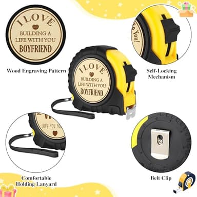 Boyfriend Fathers Day Birthday Gift from Girlfriend, I Love My Boyfriend, Cute Month Year Anniversary Tool Gifts Ideas for Him Boyfriend, Cool Long Distance Tape Measure 25 FT Tool Presents - Image 4