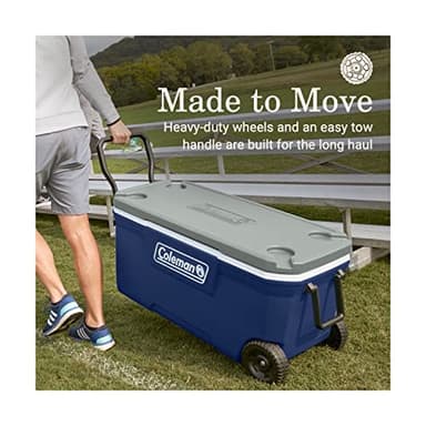 Coleman Classic Series Insulated Portable Rolling Cooler with Wheels, Leak-Resistant Outdoor Hard Cooler Keeps Ice up to 5 Days, 100-Quart - Image 3