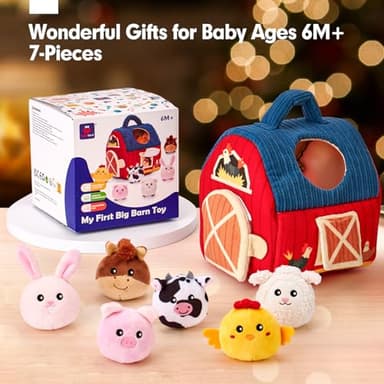 hahaland Baby Toys 6-12 Months - Surprise Barn Stuffed Farm Animals, Rattle, Crinkle, Mirror, Montessori Toys for 6 Month Old Babies Sensory Balls Toddlers 1-3 Gifts Christmas Baby Stocking Stuffers - Image 6