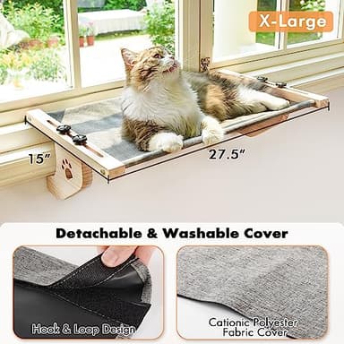 AMOSIJOY Cat Sill Window Perch Sturdy Cat Hammock Window Seat with Wood & Metal Frame for Large Cats, Easy to Adjust Cat Bed for Windowsill, Bedside, Drawer and Cabinet - Image 2