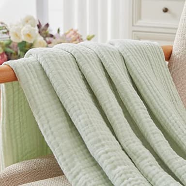 EMME Cotton Blanket Queen Size for Bed Soft Large Muslin Bed Blankets 90"x90" Lightweight Breathable All Season Gauze Blanket, Mint Green - Image 9