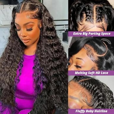 utodoo 28 Inch Deep Wave Lace Front Wigs Human Hair 13x6 Curly HD Transparent Lace Wigs Human Hair 210% Density Pre Plucked with Baby Hair - Image 2