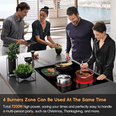Zarbaco 30 inch Electric Cooktop 4 Burner, 7200W Built-in Stove Top Burner with Sensor Touch Control, Radiant Electric Ceramic Cooktop with Safety Lock, 9 Level Power, 99 Min Timer - Hard Wire - Image 7