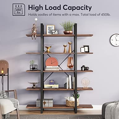 Tribesigns 5-Tier Bookshelf, Vintage Industrial Style Bookcase 72 H x 12 W x 47L Inches - Image 6