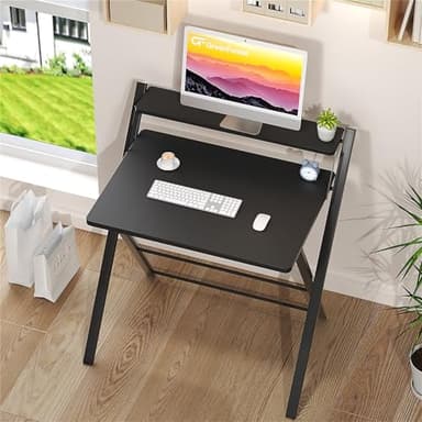 GreenForest No Assembly Folding Desk, 2-Tier Compact Computer Desk with Shelf, 30 inch Space Saving Foldable Table for Home Office, Dorm or Apartment, Portable Collapsible Sturdy Laptop Desk, Black - Image 2