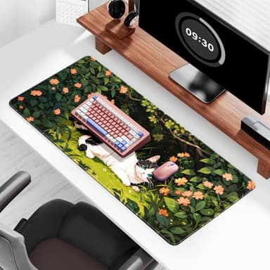 Auhoahsil Large Mouse Pad, XXL Gaming Mousepad, Desk Mat for Desktop, Thick Rubber, Big & Long Size, Stitched Edges, Full Desk Pad for Laptop & Computer, Extended 35.4 x 15.7 in, Cat Shrubbery - Image 3