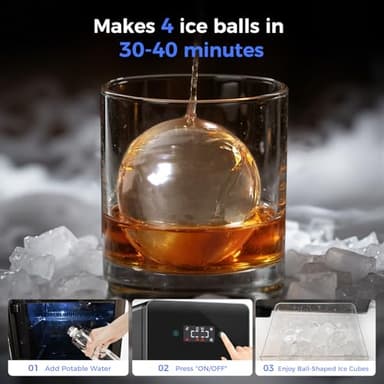 Rellytech 2’’ Ice Ball Maker – 4 pcs Round Cubes in 35 Mins, 144pcs/Day, Clear Sphere Ice Maker Machine for Whiskey, Bourbon & Cocktails, Self-Cleaning, Auto Water Supply, for Home Bar & Parties - Image 2