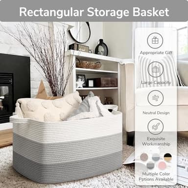 Goodpick Storage Basket, 21.6" x 14.9" x 11.8", Blanket Basket for Living Room, Large Woven Baskets for Storage, Toy Organizer, Rectangle Rope Baskets for Organizing, Gray - Image 7