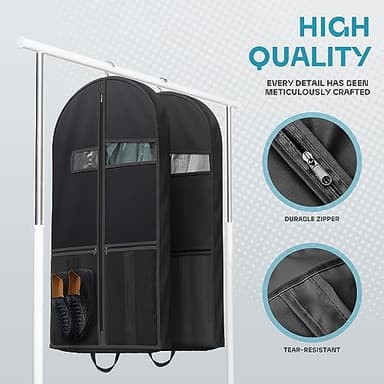 Travel Garment Bag with Zipper Pocket, Suit Bag for Suits, Dresses, Coats - Image 2