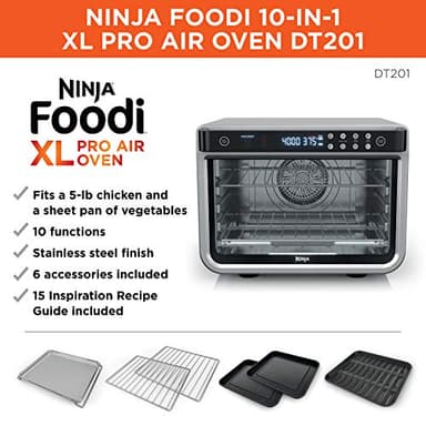 Ninja Air Fryer & Toaster Oven | Foodi Series, XL Pro Air Oven Kitchen Countertop Convection | 10-in-1 Functions | Fits a 5-lb Chicken & Sheet Pan of Vegetables | 1800 Watts | Stainless Steel | DT201 - Image 2