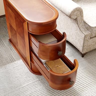 LITTLE TREE Wood End Table with 2 Drawers Sofa Side Table, No Assembly Required Vintage Slim Nightstand Bedside Table for Bedroom - Image 5