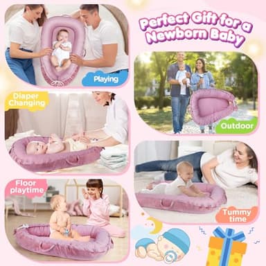 BBWOO Baby Lounger - Baby Lounger for Newborn 0-24 Months, Breathable & Soft Cotton and Velvet Cover Baby Nest, Portable Cozy Infant Lounger for Home and Travel, Ideal Baby Essentials & Shower Gifts - Image 6