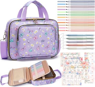 Bible Cover for Women Bible Case, Large Bible Bag w/Shoulder Strap, Bible Study Supplies Bible Journaling Kit Book Carrying Case with Bible Highlighters Tabs, Mothers Day Christian Gifts for Women - Image 1