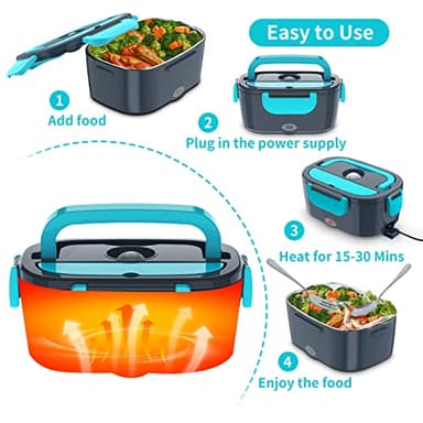 CHARMDOO Electric Lunch Box, Food Warmer Heater 12V 24V 110V, 80W Faster Heated Lunch Box for Car/Truck/Home Portable Heating Boxes with 1.5L 304 SS Container Fork & Spoon - Image 5