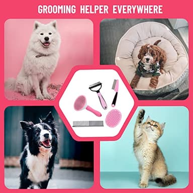 MASTER QUEEN Dog Grooming Kit - Deshedding Brush for Short Hair, Slicker Brush, Flea Comb, Puppy Brush Set in Pink - Image 8