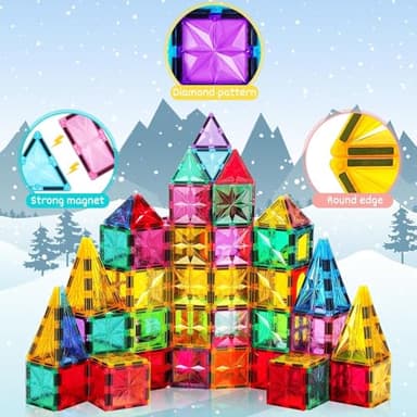 Palano Magnetic Tiles,100PCS Star Magnetic Building Blocks Toy for Ages 3 4 5 6 7 8 9,Magnetic Tiles for Toddlers Gifts,Montessori Toys,STEM Toys Christmas Toy Gift for Kids Boys and Girls - Image 4