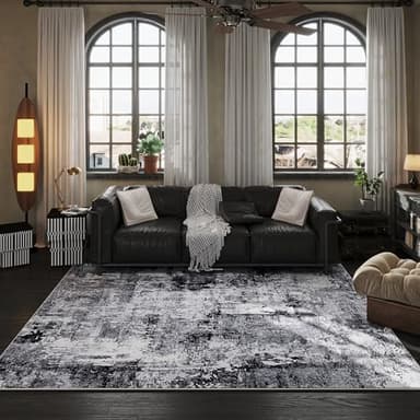Rugcomf 6x9 Rug Washable Bedroom Rug Large Soft Area Rug Abstract Pattern Non-Slip Faux Wool Vintage Rug for Living Room, Farmhouse, Dining Room, Kids Playroom, Grey and Black - Image 4