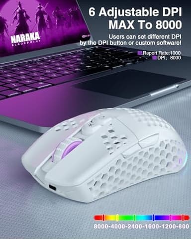 SOLAKAKA SM600 White Wireless Gaming Mouse,Tri-Modes BT5.1/Type-C Wired/2.4G Wireless Mouse with 2 Side Buttons, Programmable Macro Gamer Mouse with RGB Light for Laptop/PC/Mac - Image 7