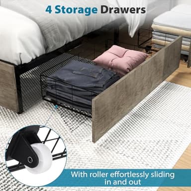 Kiivakii Full Size Bed Frame with 4 Storage Drawers, LED Platform Bed Frames with Headboard, Built in Charging Station, Noise Free, Stable and Solid, No Box Spring Needed, Gray - Image 5