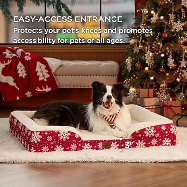 Bedsure Orthopedic Dog Beds Large Sized Dog - Washable Large Dog Cat Bed Waterproof, Comfort Dogs Couch Sofa with Washable Removable Cover, Pet Bed with Nonskid Bottom, Amber Noel-Red, 35" - Image 5