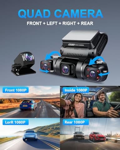 PRUVEEO 360 Degree View 4 Channel Dash Cam Front and Rear Inside Left Right, Dash Camera for Cars, Built-in GPS WiFi Night Vision, 24/7 Recording Parking Mode Monitor, Free 128G Card - Image 3