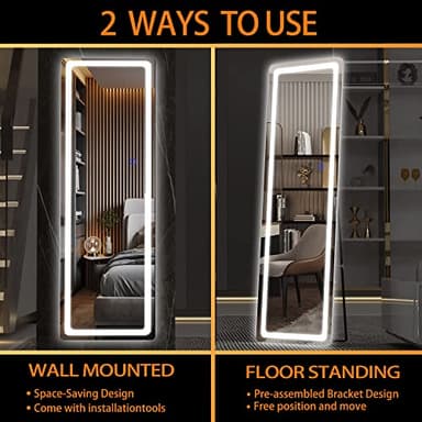 Hasipu Full Length Mirror with Lights, 56" x 16" LED Floor Mirror, Full Body Dressing Standing, Hanging Mounted Mirror for Living Room Bedroom Cloakroom, Round White - Image 5