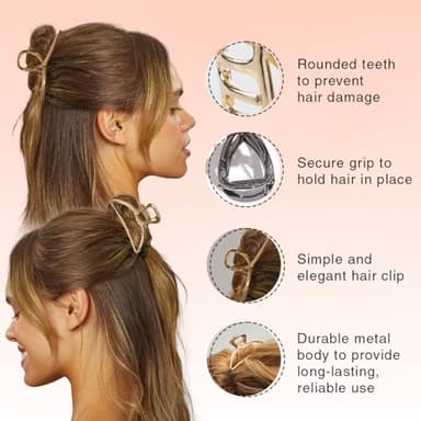 Kitsch Metal Hair Clips for Women - Durable & Elegant Metal Claw Clips, Perfect for Everyday Use & Special Occasions | Ideal Gifts for Women - Gold & Hematite - 4 Pieces - Image 3