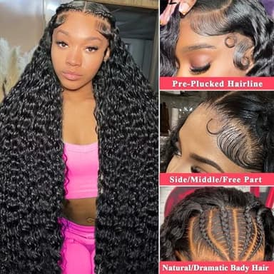 13x6 Deep Wave 180% Density Human Hair Wigs for Women - Deep Curly Lace Front Wig - Human Hair HD Lace Frontal Wig - Pre Plucked with Baby Hair - 40 Inch - Image 3