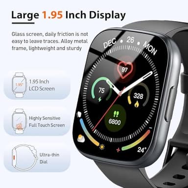 2025 Smart Watch for Men Women, 1.95" HD Touchscreen Fitness Tracker with Bluetooth Calling, Fitness Watch with 110+ Sports Modes/Heart Rate/Sleep Monitor, IP68 Waterproof Smartwatch for Android iOS - Image 2